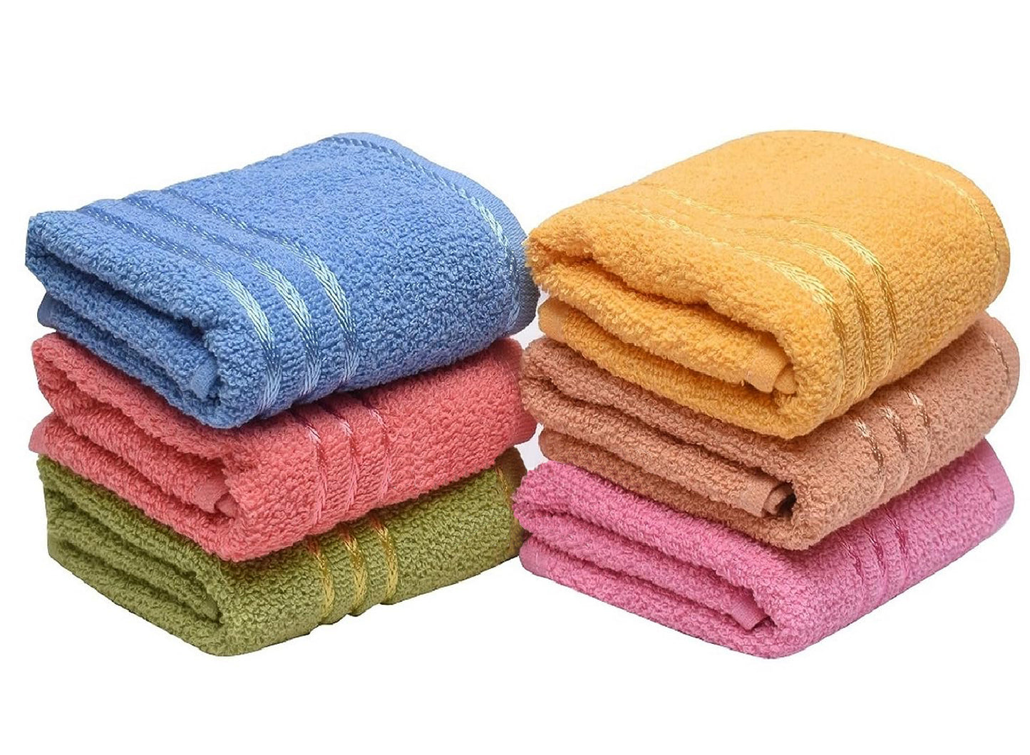 Weavers Villa Cotton 420 GSM Striped Soft Multicolour Face/Hand Towel - Set of 6 (33cm X 50cm)